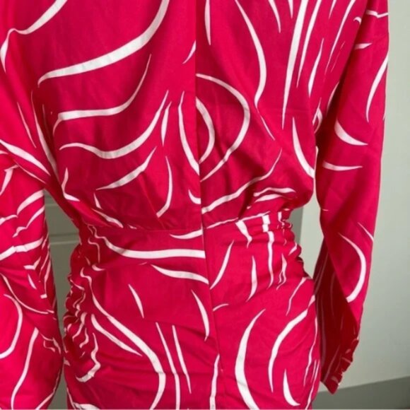 Shein Pink Zebra Printed Ruched Maxi Dress Mock Neck Satin Sz Small US‎ 4 - Picture 8 of 10